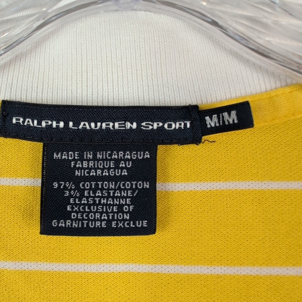 Ralph Lauren Sport Polo Shirt Women's Medium 1/4 Zip Yellow Striped Big Pony - Picture 4 of 8